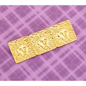 Vintage Art Nouveau Gold Tone Lion Faces Medieval Brooch - V1